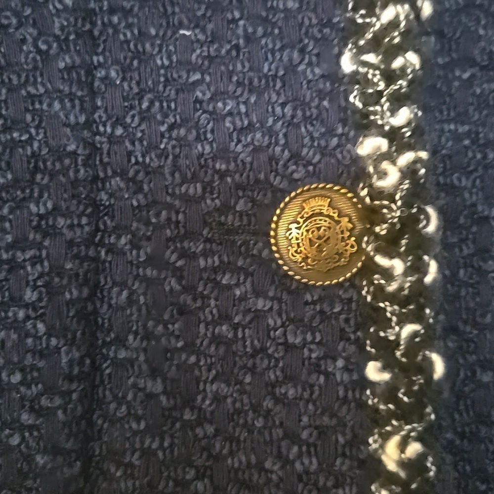 Zara Woman Navy Blue Tweed Boucle Blazer Lady Jacket Size Medium - Picture 6 of 13